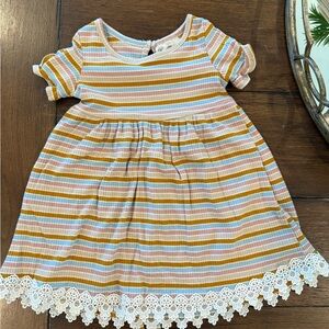 Rare Editions Multicolor Striped Dress with Lace Hem